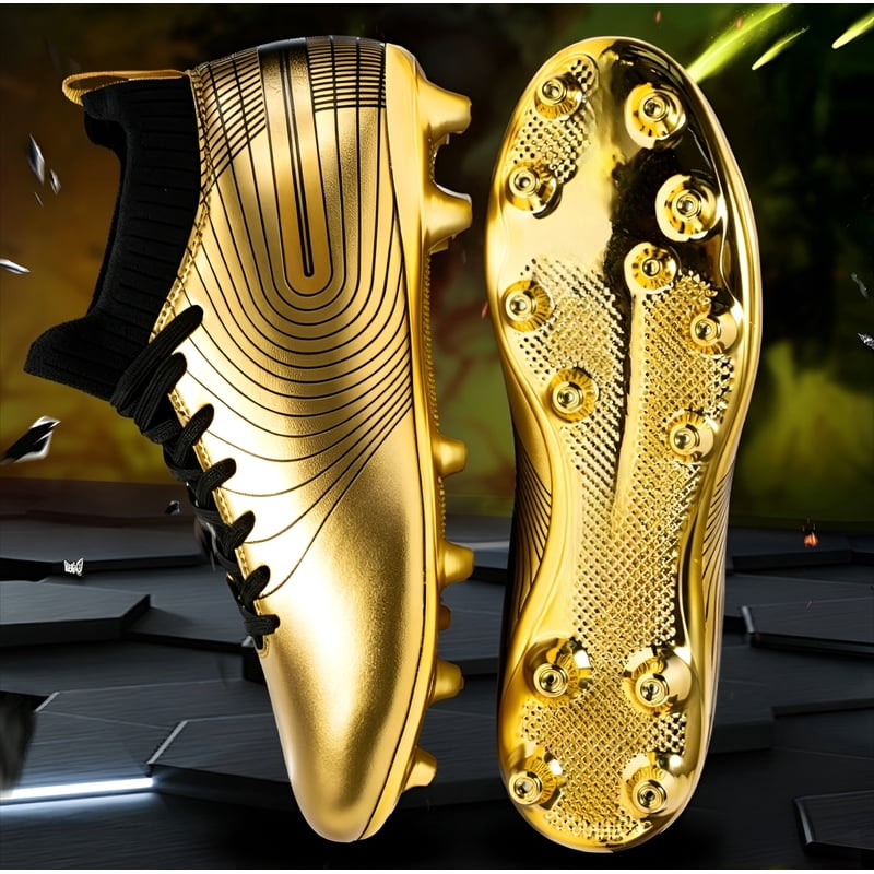 Men's Soccer Cleats High-Top Unisex Football Boots with Golden Soles - Outdoor & Indoor Training, 4, Gold