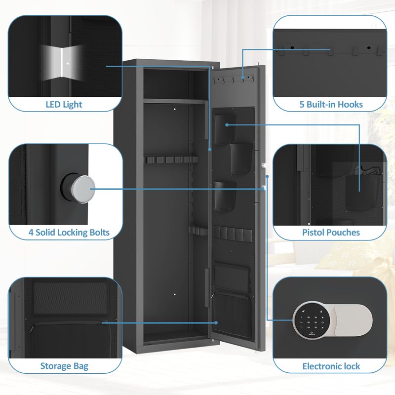 Large Gun Safe with Digital Keypad, Quick Access, Secure Rifle & Pistol Storage