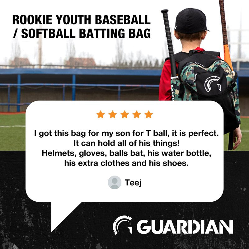 Youth Baseball Backpack with External Helmet Holder and Bat Sleeves - Durable Softball Bag for Kids