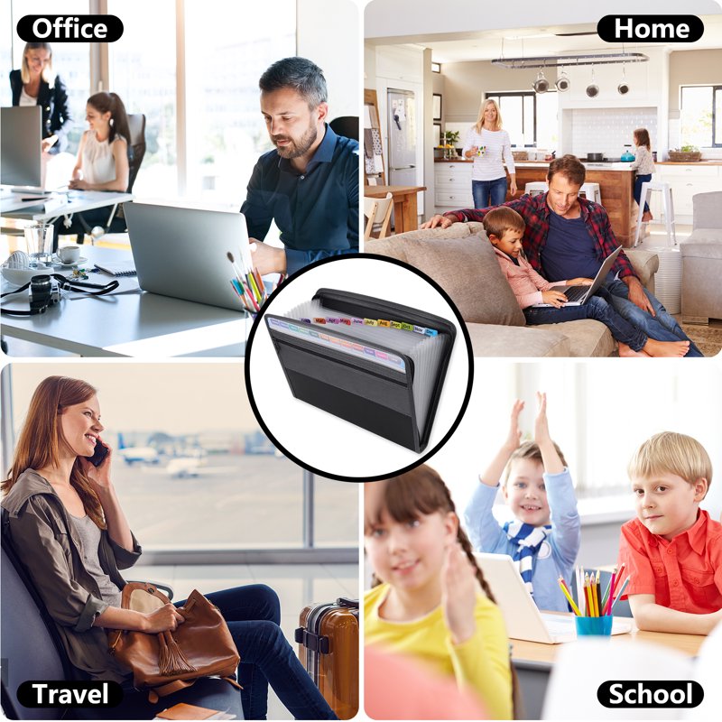 Expandable Plastic Accordion File Organizer with Zip Closure for Office and Document Storage