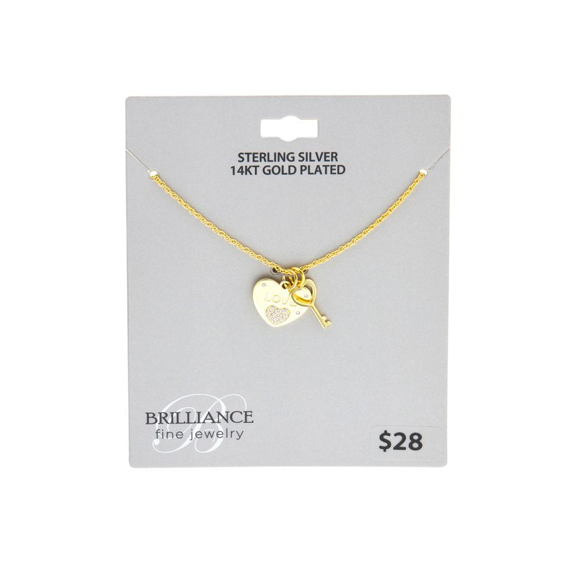 Simulated Diamond Heart Necklace in 14K Gold Plated Sterling Silver