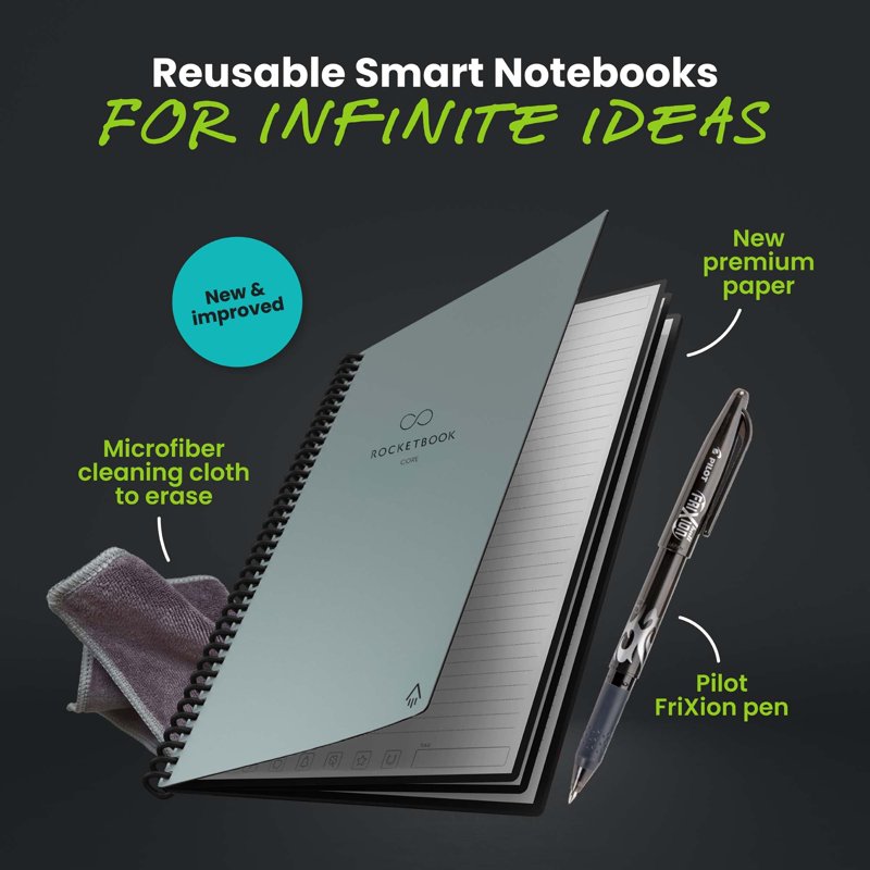 Reusable Smart Notebook for Digital Note-Taking, Letter Size, Gray