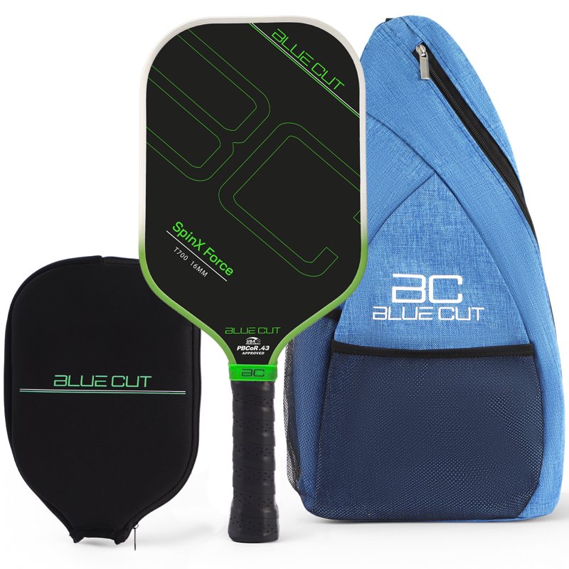 Blue Cut Pickleball Paddle – USAPA Pro T700 Carbon Fiber, 16mm Core, Spin Surface – Includes Carry Bag, Green Variation