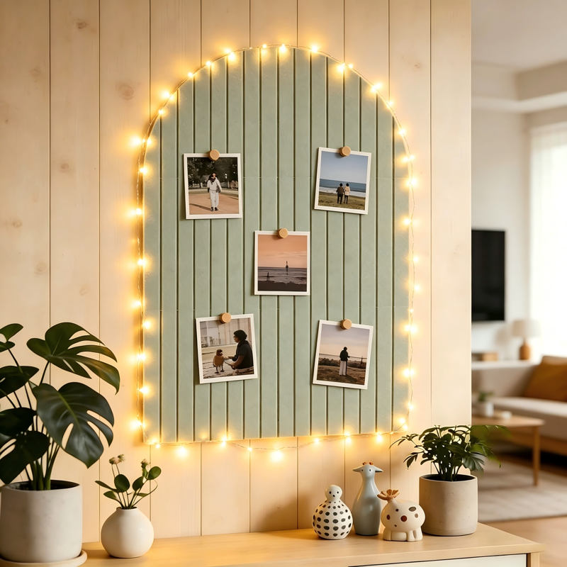 Large Felt Bulletin Board with LED String Lights Wall Decor - Arched 36x24 inches