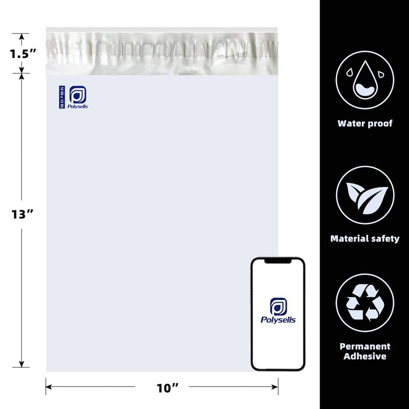Poly Mailer Envelopes Shipping Bags 10x13 Inch - 100 Pcs, White