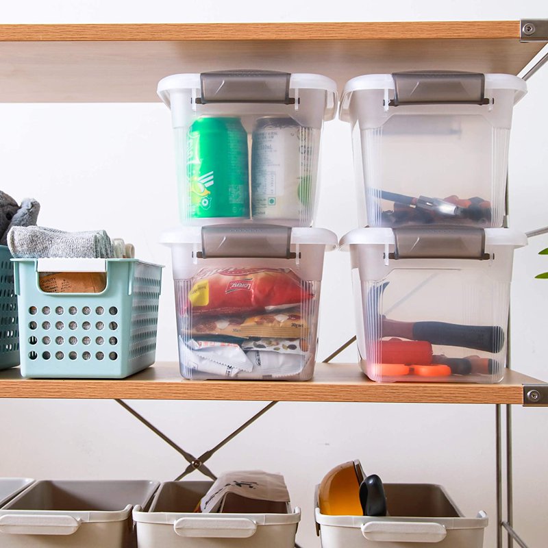 Stackable Storage Bins with Lids & Handles, 5.3 Qt. - 4 Pack Clear Organizers for Kids and Home