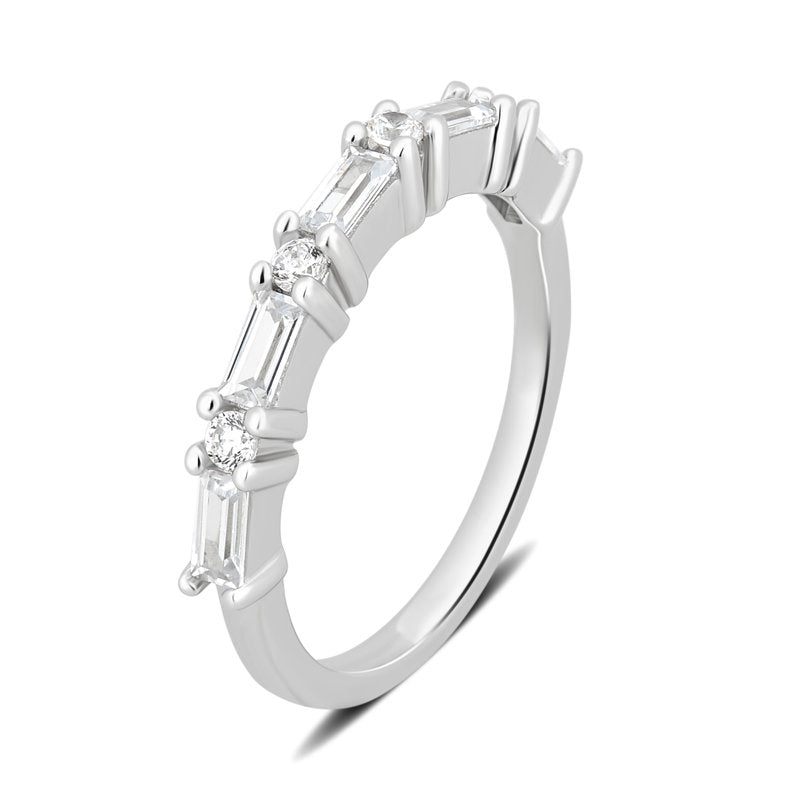 Sterling Silver Wedding Ring 1.25 Carat Cubic Zirconia Round & Baguette US Size Variations