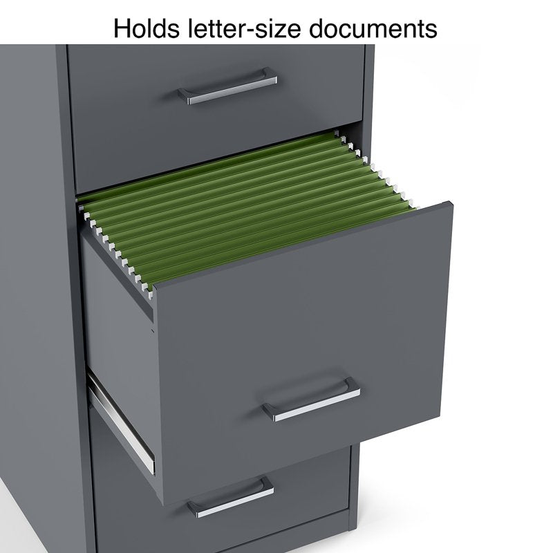 Vertical File Cabinet with 4 Lockable Drawers - Charcoal Finish, 18"D