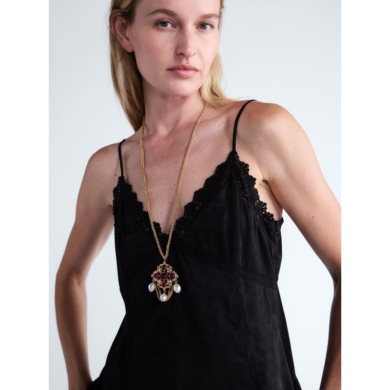 Gold Tone Chandelier Pendant Necklace for Women - Long Heirloom-Inspired Jewelry