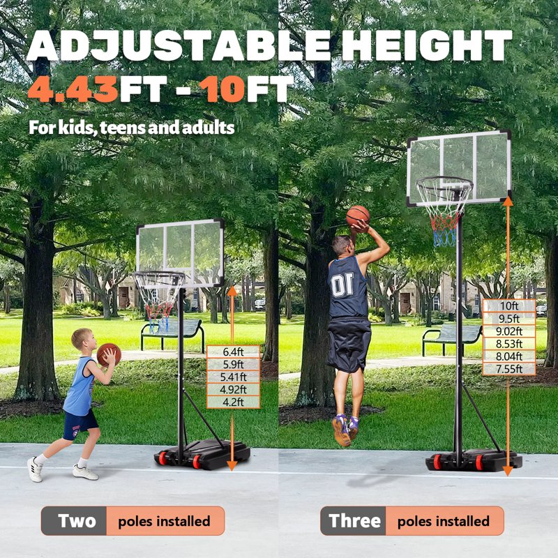 Kids Adjustable Portable Basketball Hoop with Enlarge Base and Backboard - Indoor & Outdoor Use