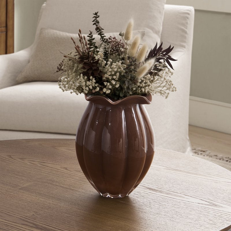 Brown Milky Glass Vase - 9 Inch Decorative Home Accent