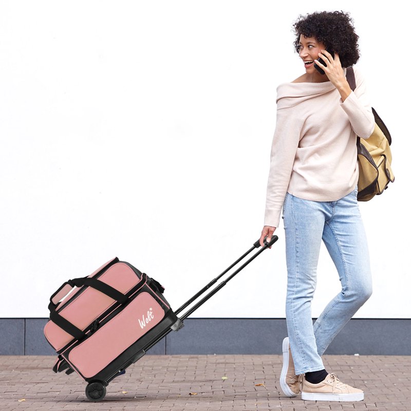 WOLT Lightpink Double Roller Bowling Bag for 2 Balls - 40" with Retractable Handle