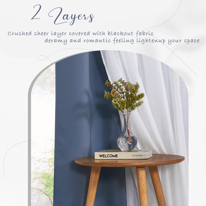 Double Layer Blackout Curtains for Bedroom Solid Ruffle Grommet Window Drapes