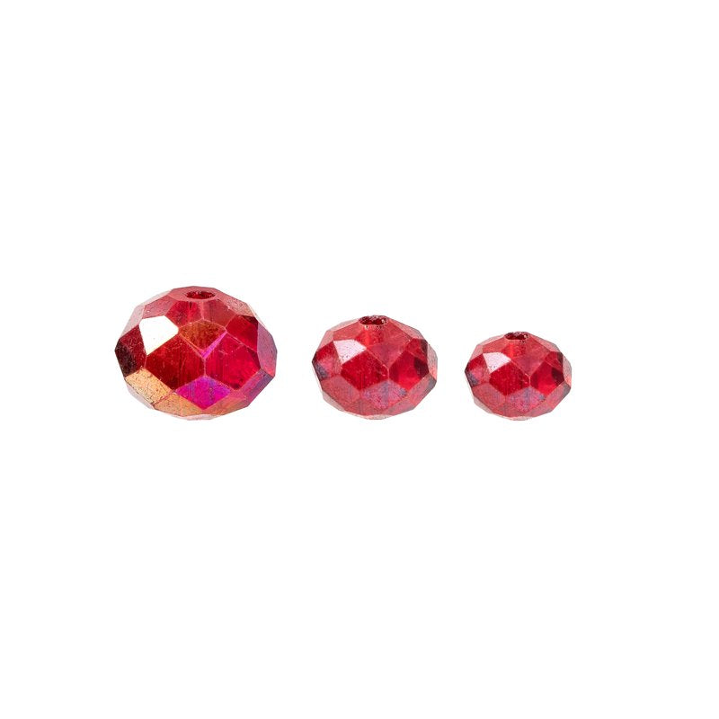 Red AB Glass Rondelle Beads 3 Strand Jewelry Making Supplies 4/6/8mm - 88 Pieces