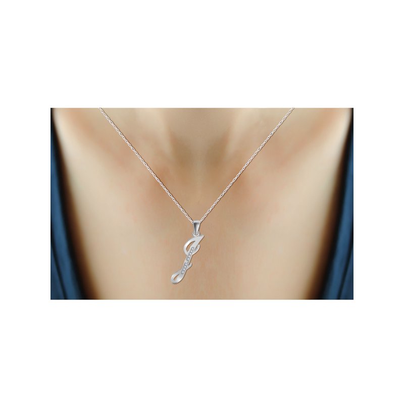 White Diamond Initial Pendant Necklace - Sterling Silver Custom Monogram Jewelry for Women