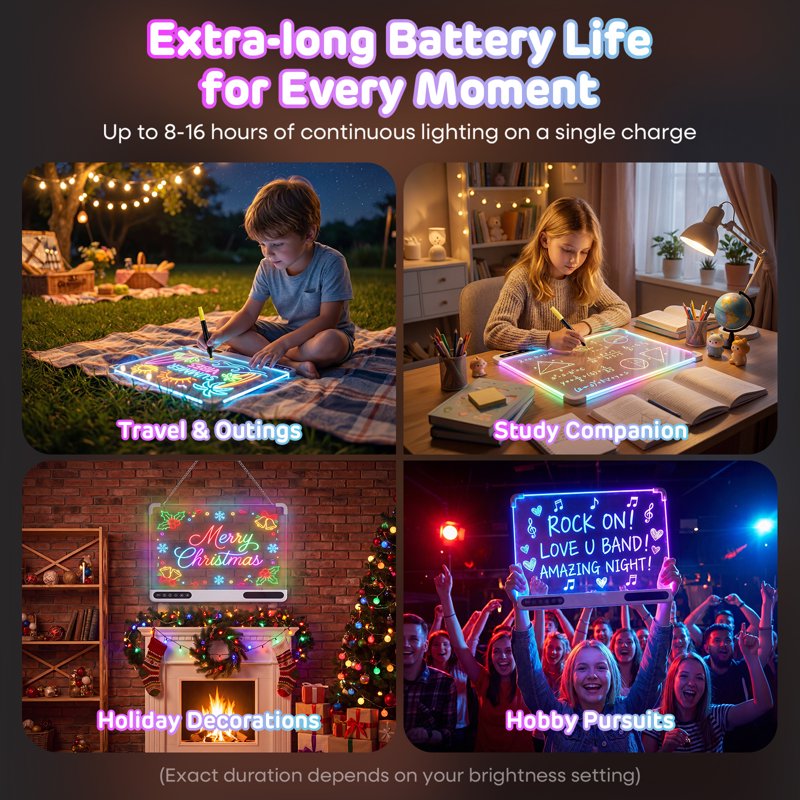 Kids LED Drawing Board with 7 Color Light Modes - Rechargeable Glow Doodle Board