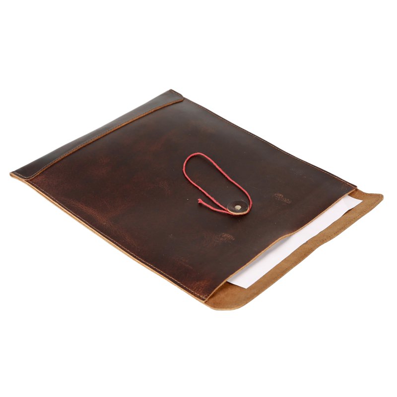Leather Document Holder Mailing Envelope - 12.5 Inch Office Portfolio, Handmade Bourbon Brown