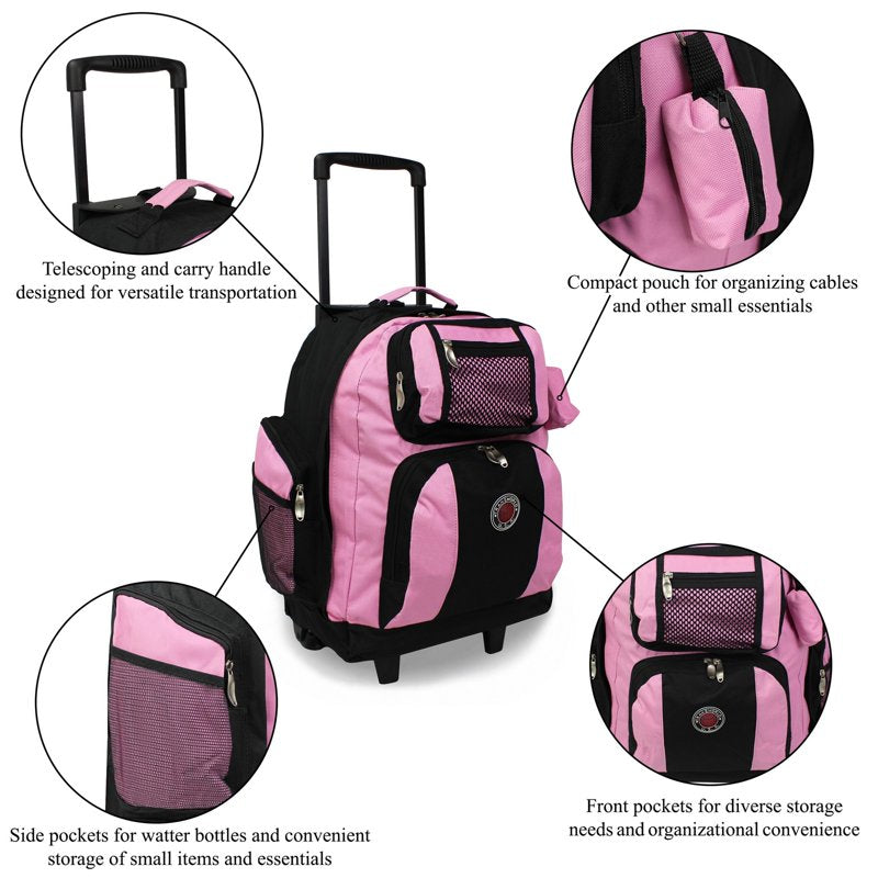 22-Inch Travel Rolling Backpack Airline Approved Durable Polyester Organizer