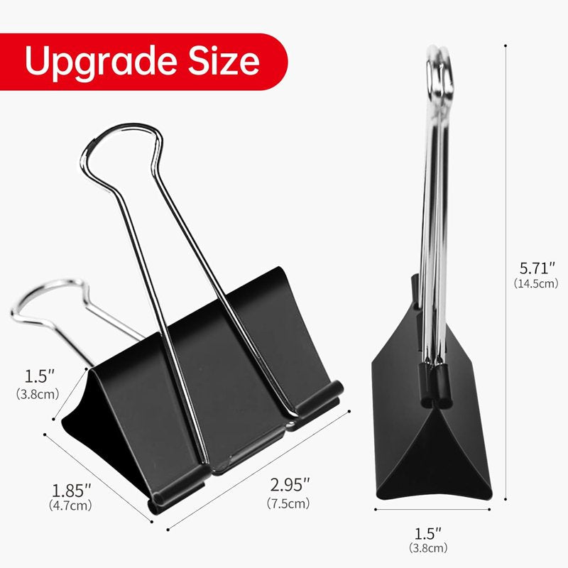 Heavy Duty Jumbo Binder Clips 3 Inch - Black, 6 Pack for Office & School
