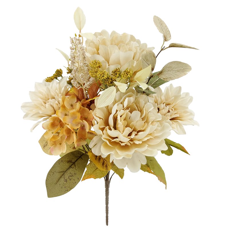 Artificial Peony and Dahlia Bouquet - Cream Indoor Floral Decor, 18.5in