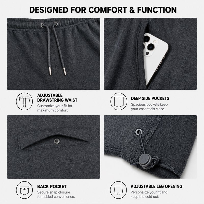 Men's Fleece-Lined Open Bottom Joggers - Heavyweight Casual & Gym Pants
