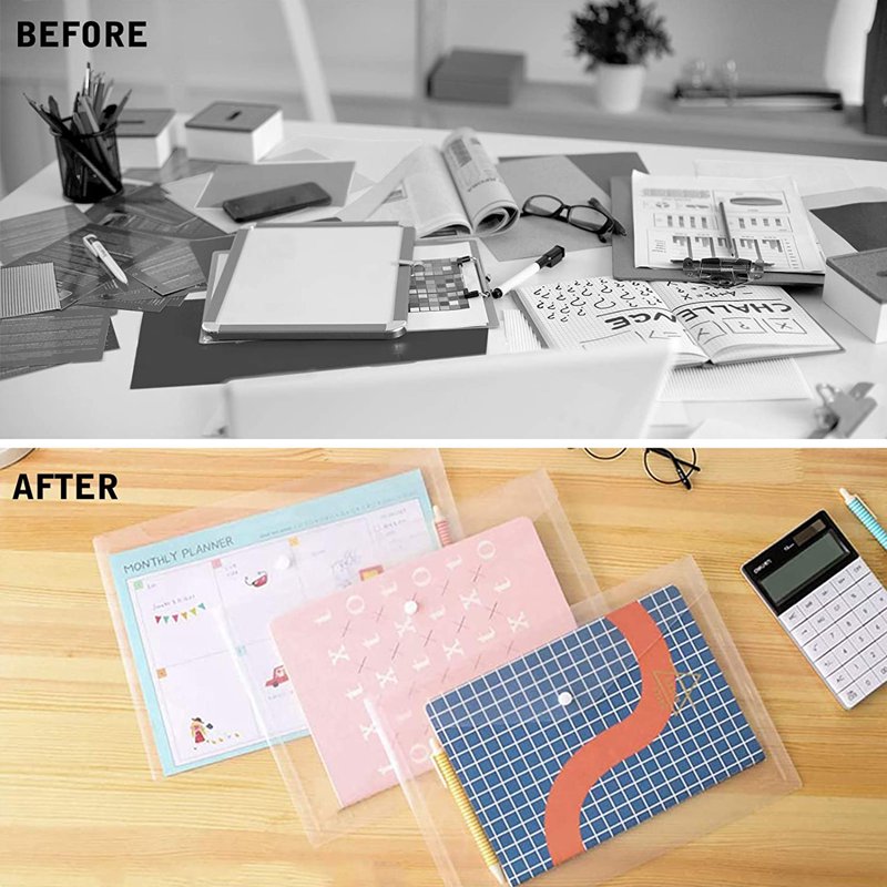 Waterproof Plastic File Folders Set with Snap Closures - A4 Letter Size Organizers, 12 Pack