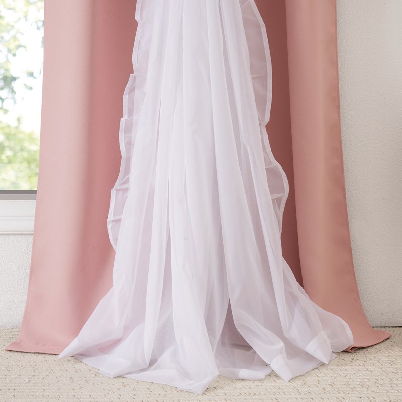 Double Layer Blackout Curtains Set of 2 - Noise Reducing Sheer Drapes for Bedroom & Living Room