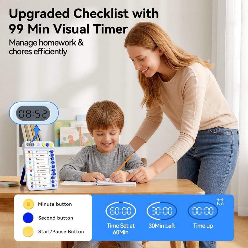 Magnetic Chore Chart with Timer ADHD Visual Schedule Daily Routine Planner