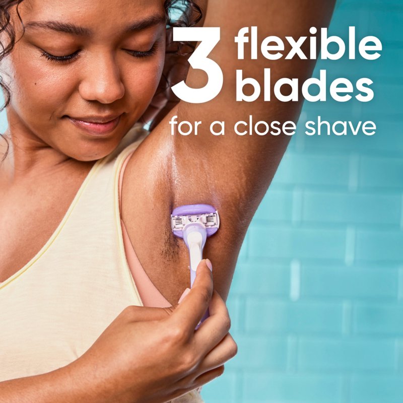 Women’s Disposable Razor with 3 Blades & Vitamin E - Purple, 2 Pack