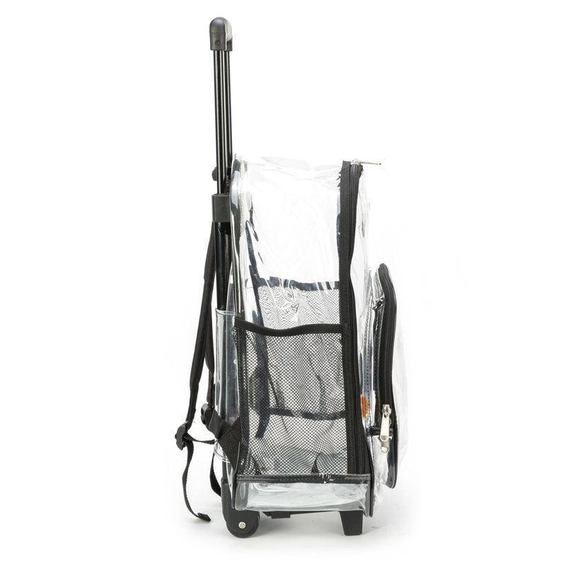 Heavy Duty Clear PVC Rolling Backpack with Wheels - Unisex School Luggage