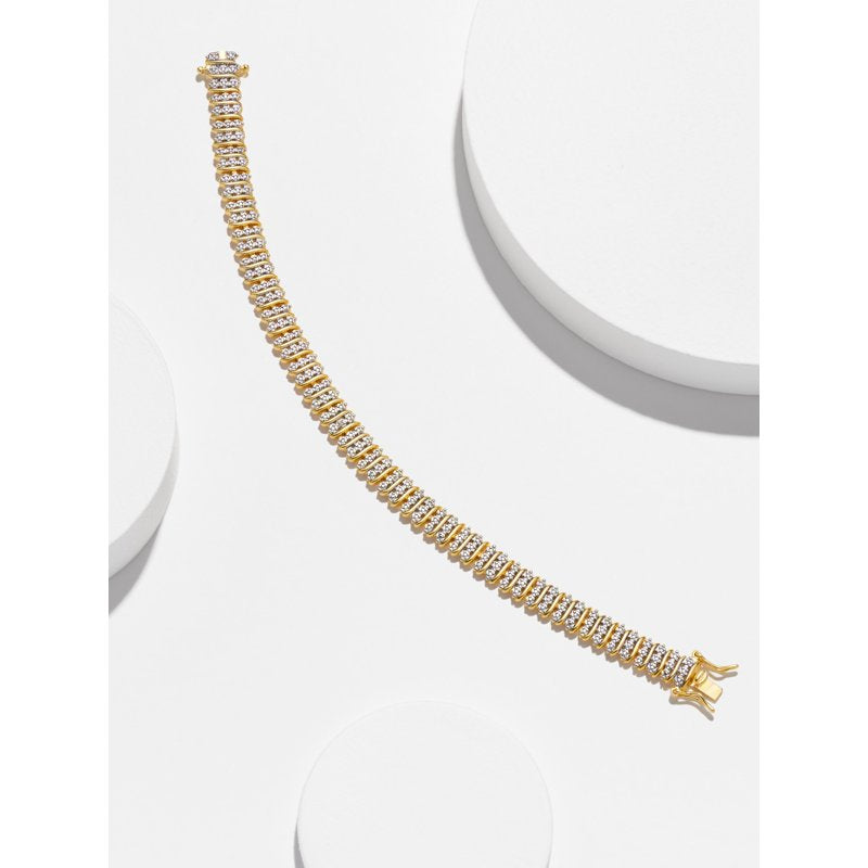 Gold Plated Silver S Link Tennis Bracelet with Diamond Accents 7.25"