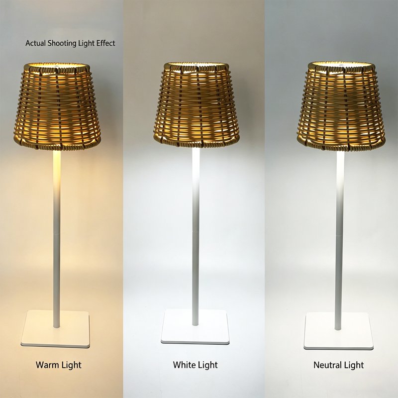 Cordless Rattan Table Lamp with Touch Dimming and USB Rechargeable Bedside Light