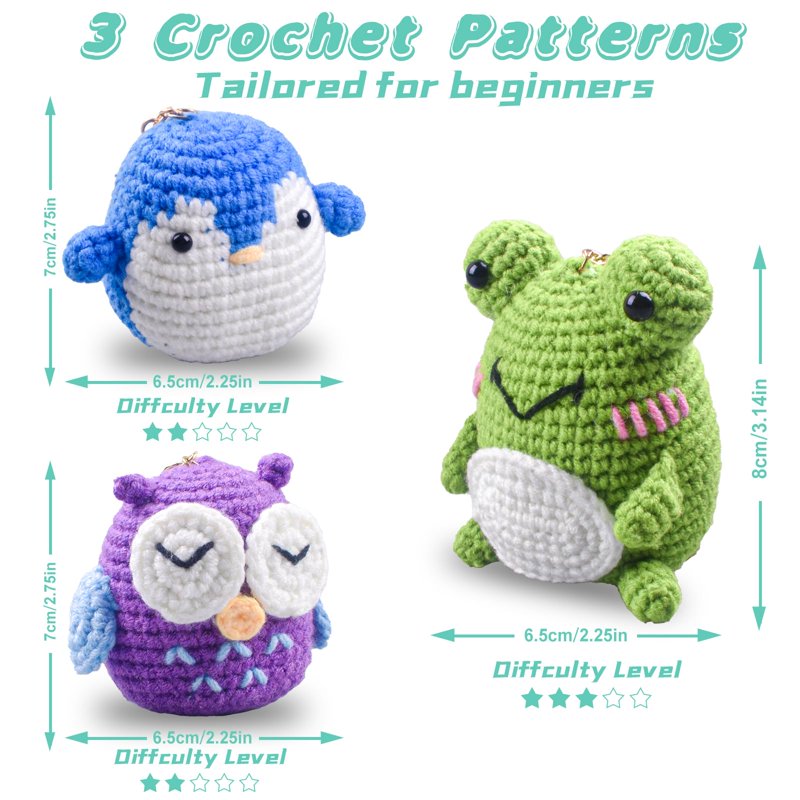 Beginner Crochet Kit with Yarn Hooks & Tutorials for Amigurumi Animals