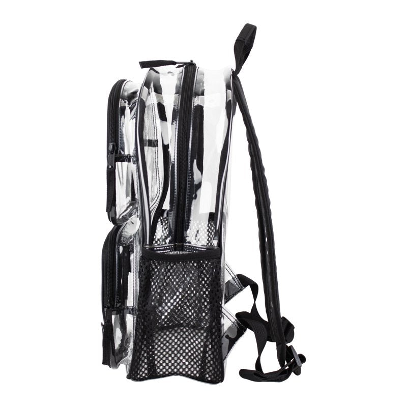 Clear 16-Inch Unisex Backpack with Multiple Compartments - Black