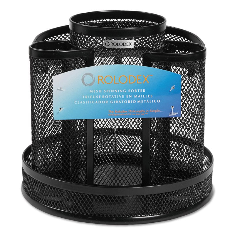 Wire Mesh Desk Organizer with Rotating Compartments - Black