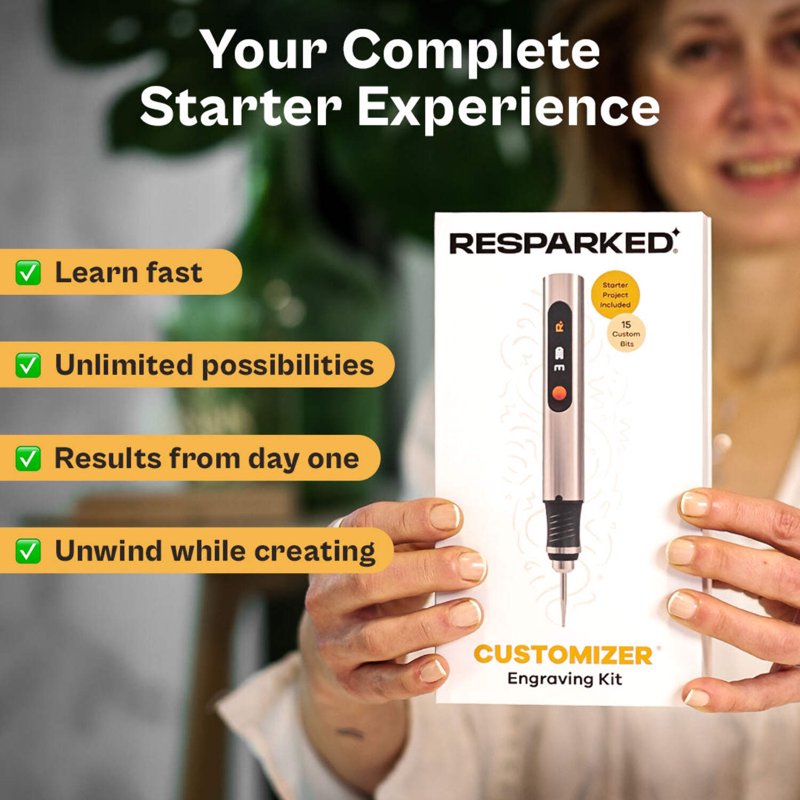 DIY Engraving Starter Kit with 15 Bits, Practice Materials & Accessories