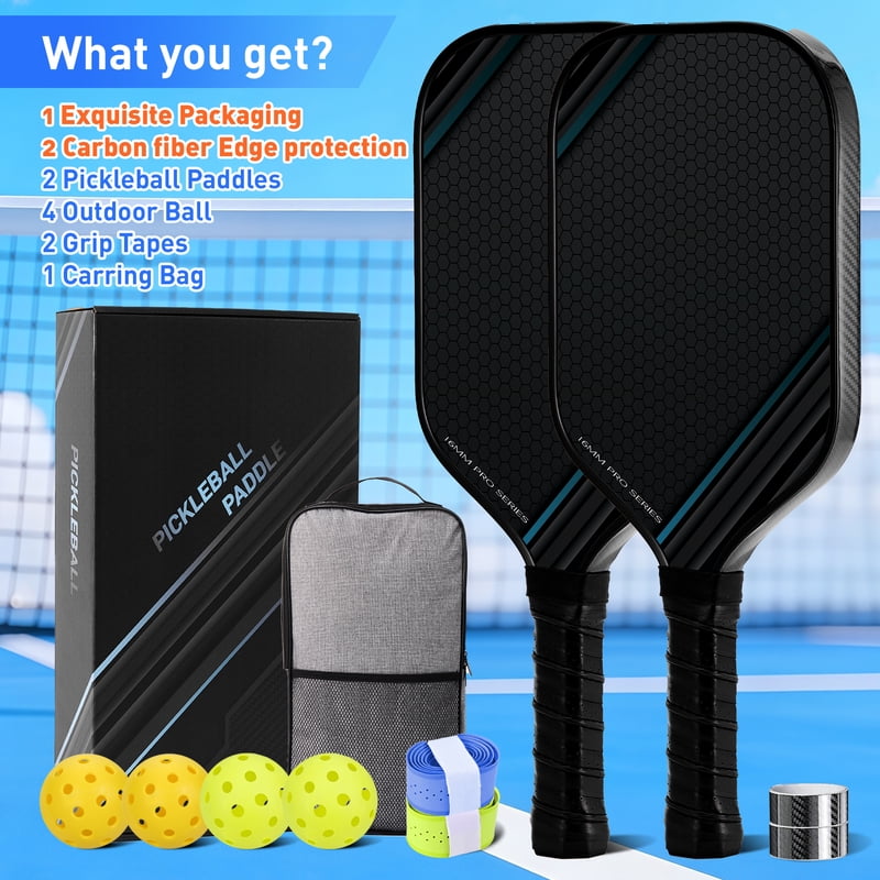 Kovryx Pickleball Paddles Set of 2 - Honeycomb Textured Fiberglass, 16mm Core, Non-Slip Grip, Black-1