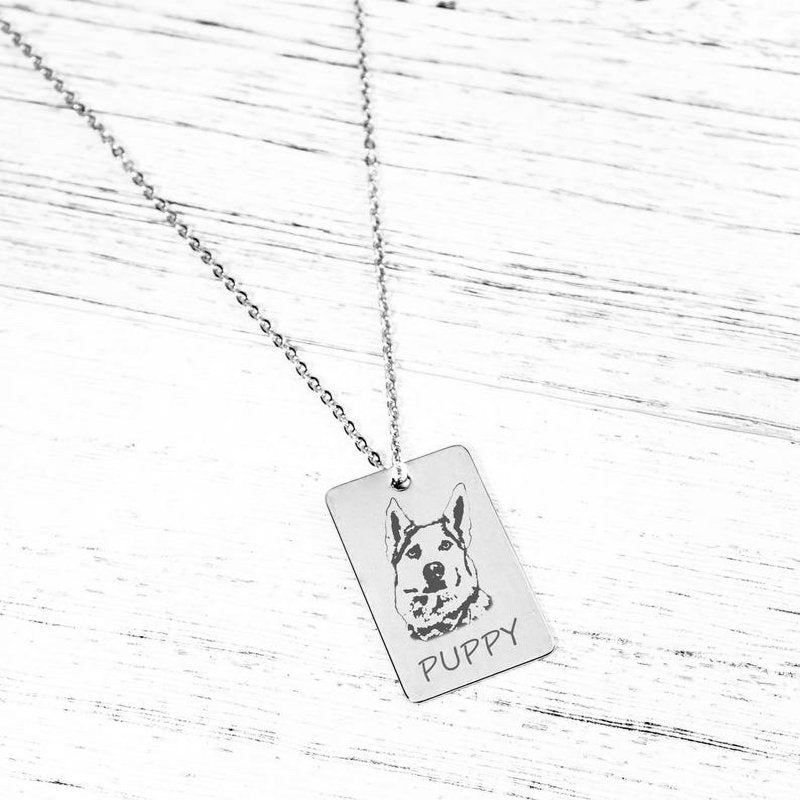 Personalized Pet Dog Tag Necklace with Portrait Pendant - Engravable Stainless Steel
