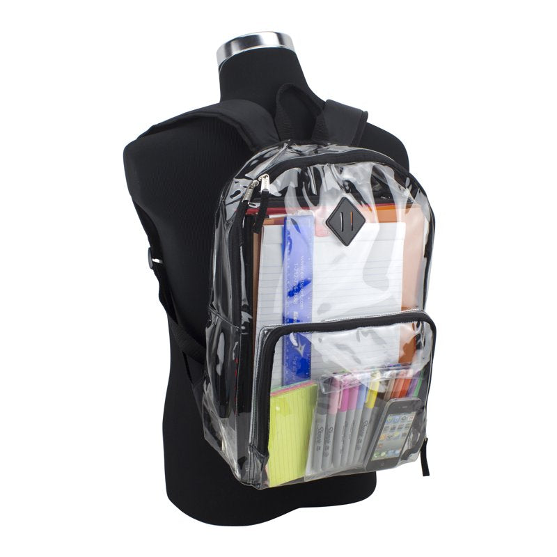 Clear Backpack with Front Pocket & Adjustable Straps - Unisex Travel School Bag