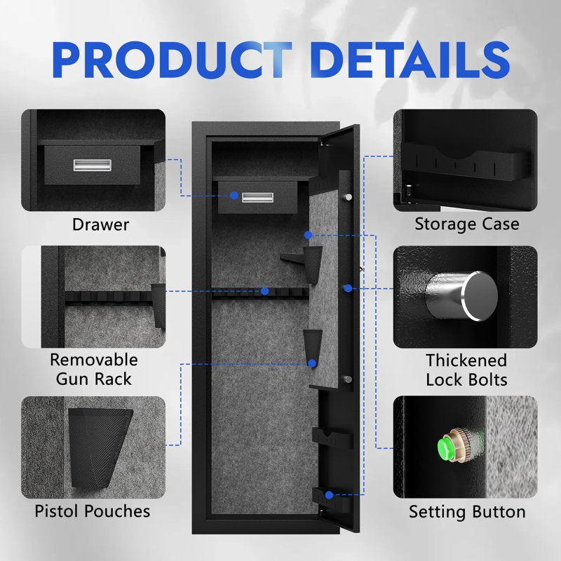 Large Biometric Gun Safe with Removable Shelf & Gun Rack - Secure Rifle & Pistol Storage