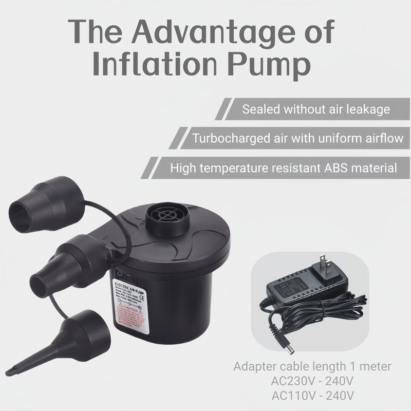 Electric Air Pump for Inflatable Pools, Mattresses & Toys - 100 GPM, 110-240V/12V