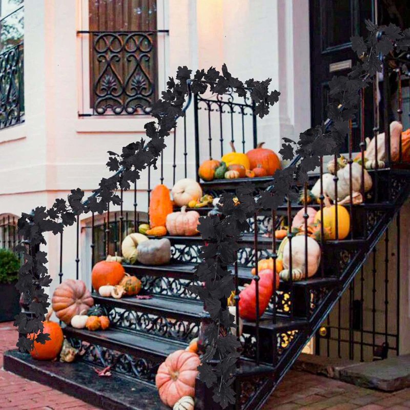 5.6 Ft Black Maple Leaf Garland for Fall and Halloween Home Decor