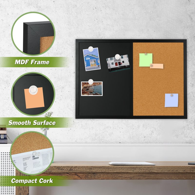 Combination Chalk and Cork Board 16x24 Wall Organizer with Rustic Frame
