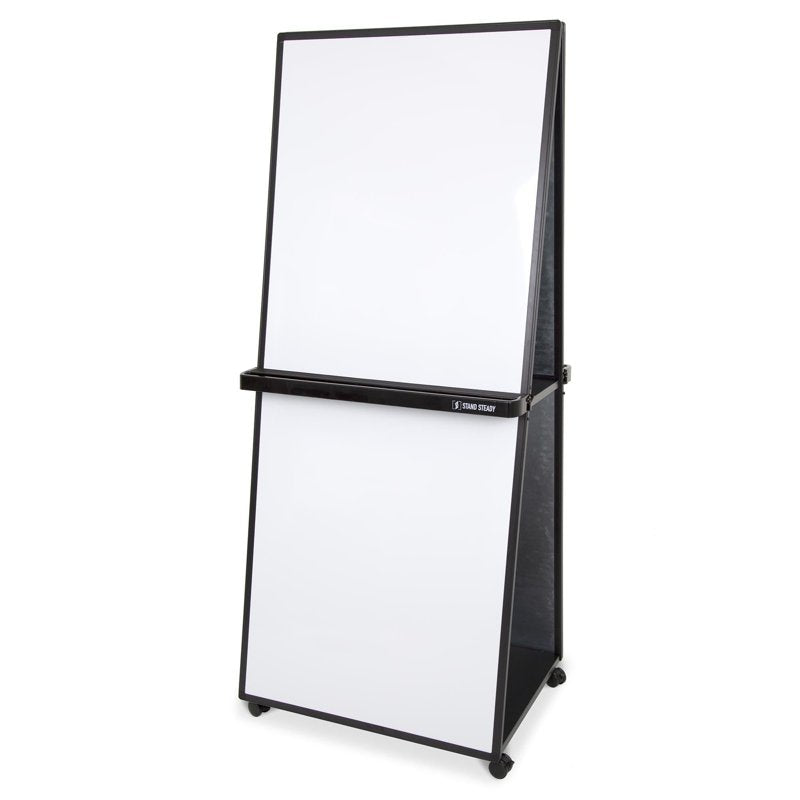 Mobile Double-Sided Magnetic Whiteboard on Wheels - 74 Inch Tall Portable Dry Erase Board with Storage Shelves