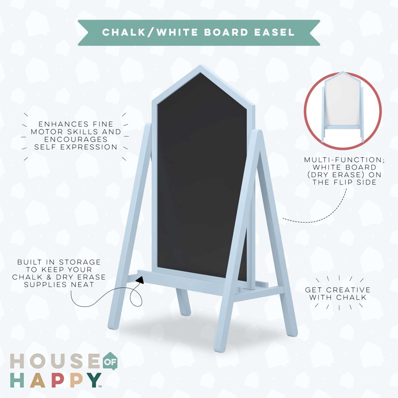 Kids Classroom Easel with Chalkboard & Dry Erase Surface - Blue Double Sided Art Station