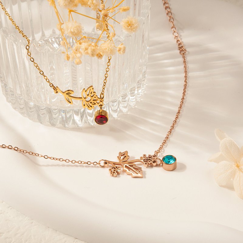 Personalized Birth Flower & Birthstone Bracelet for Women - Dainty Floral Jewelry