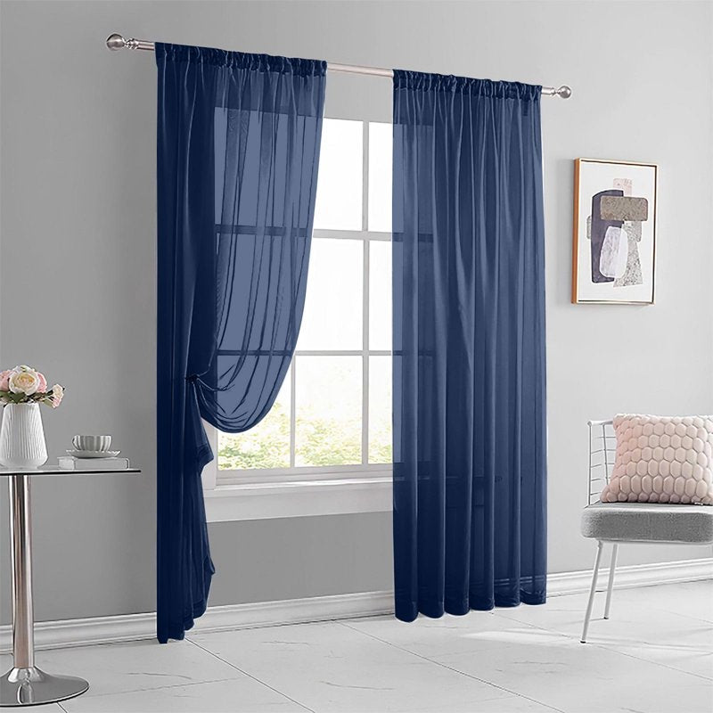 Light Filtering Polyester Window Curtain with Rod Pocket - Semi-Sheer Panel for Living Room & Bedroom