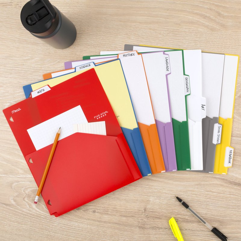 8-Pack Durable Plastic Binder Dividers with Pocket - Write-On/Wipe-Off Tabs