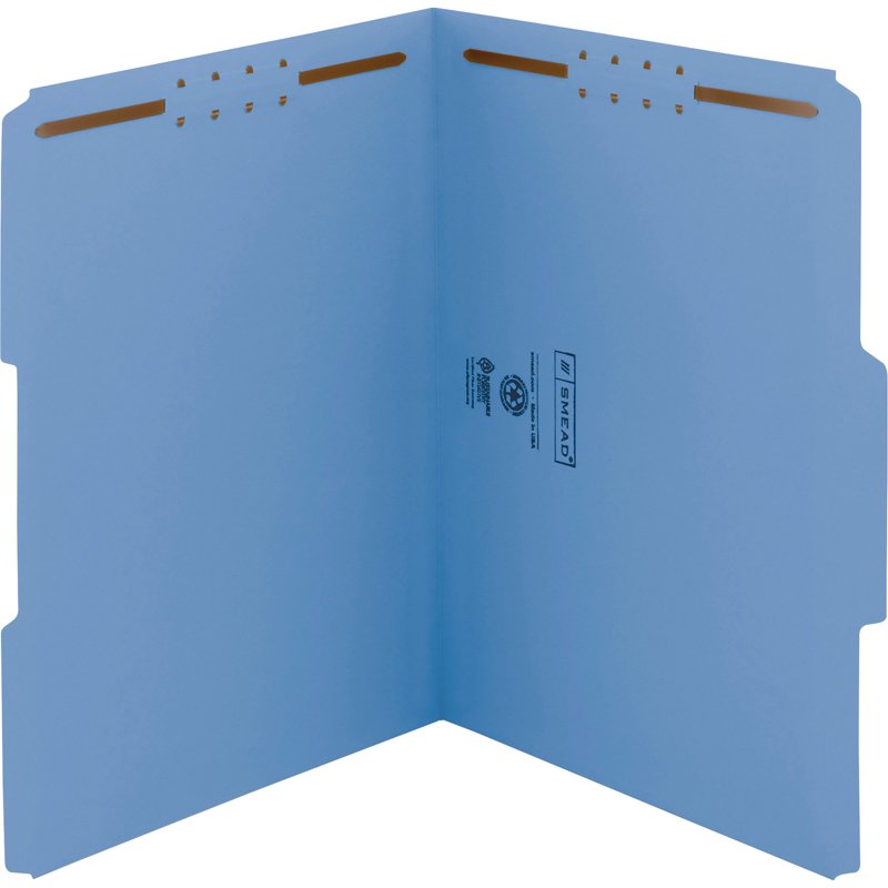 Blue Fastener File Folders with Reinforced Tabs - 50 Pack, Letter Size