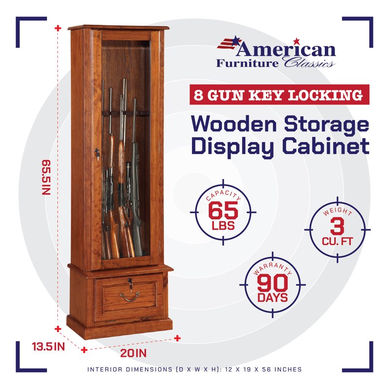 8-Gun Locking Display Cabinet with Lower Storage - Brown Furniture